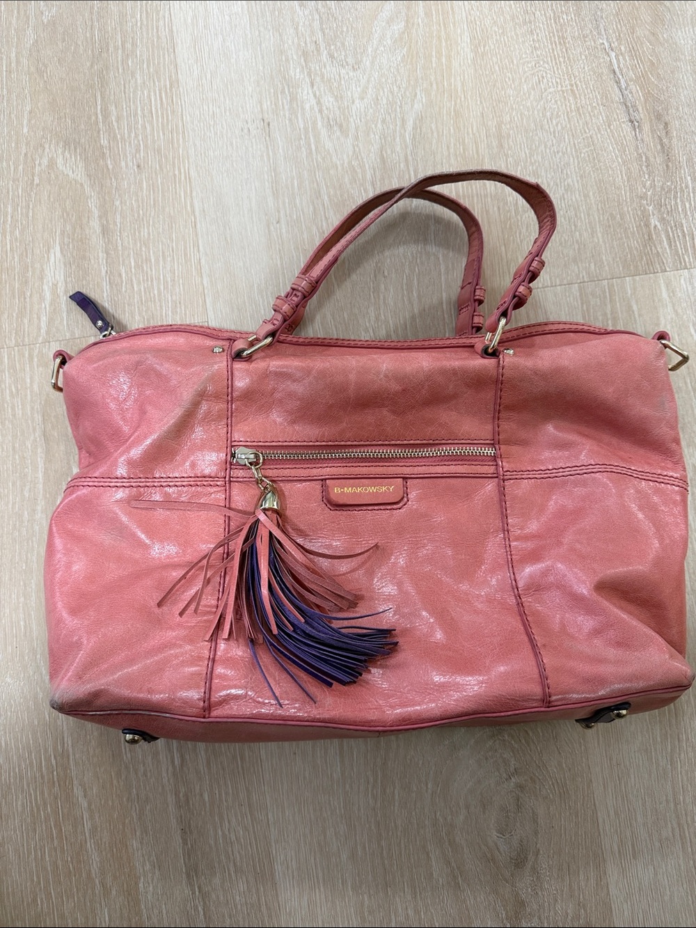 b. makowsky Coral Tote with Tassel Detail